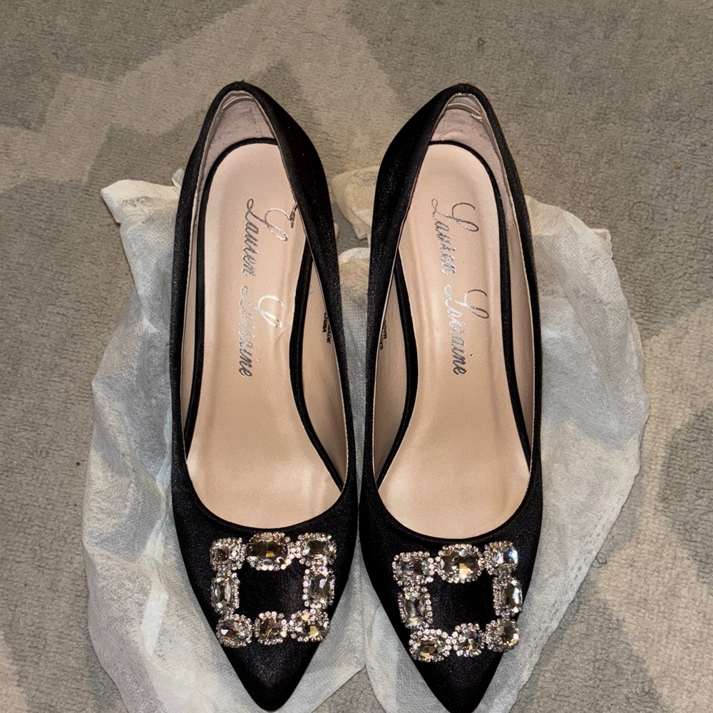 Lauren Lorraine Black Heels with Crystal Embellishments